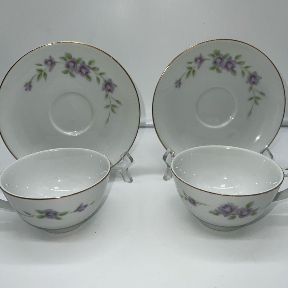 Noritake Vintage Nippon Toki Kaisha Fantasy Fine Pattern Set of 2 Cup and Saucer
